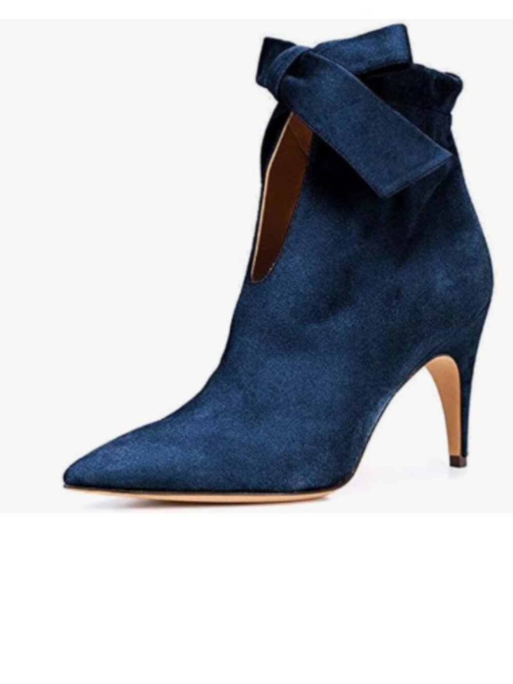 XYD Blue Pointed Toe Ankle Booties Dress Mid Heels Graceful Bow Pull-on Boots